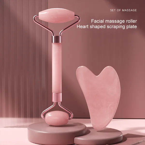 Dual Size Facial Massage Kit Double End Roller Heart Shape Gua Sha Board Skin Lifting Puffiness Reducing Home 