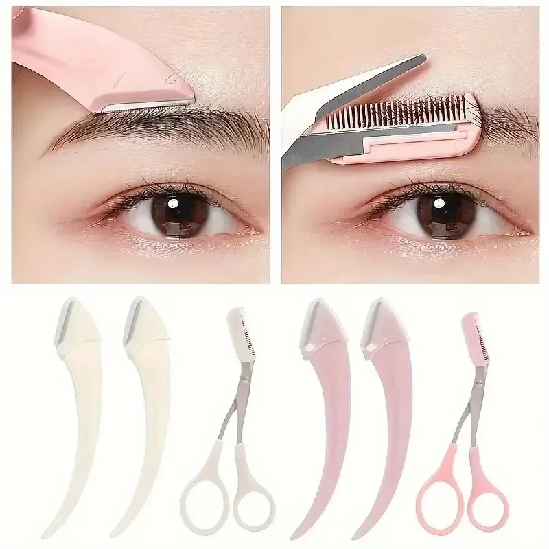 Eyebrow Trimmer Set, Curved Eyebrow Razor, Eyebrow Scissors With Comb, Convenient Easy Beauty Tools For Beginn