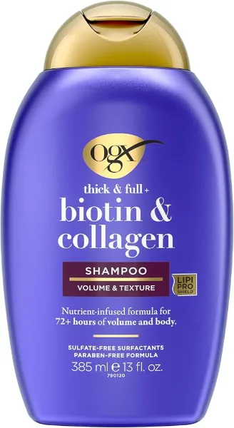 OGX Thick & Full + Biotin & Collagen Volumizing Shampoo, Nutrient-Infused Hair Shampoo with Vitamin B7 Biotin 